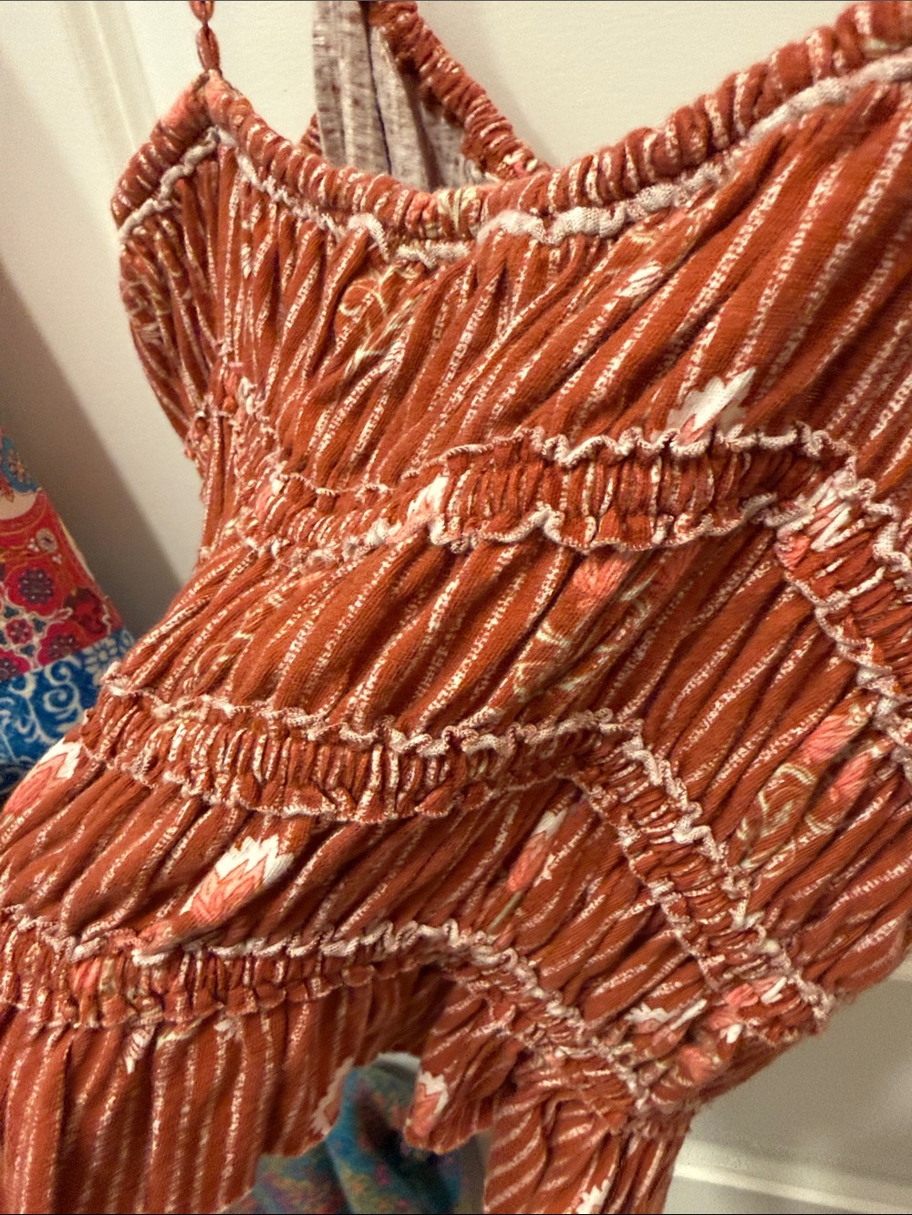 Free People Rust-Red Floral Smocked Cami - Picture 12 of 16